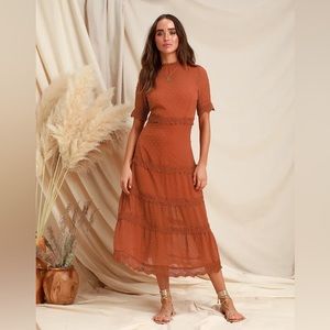 NEW W/ TAGS! Lulu’s Midi Rust Orange Dress - L